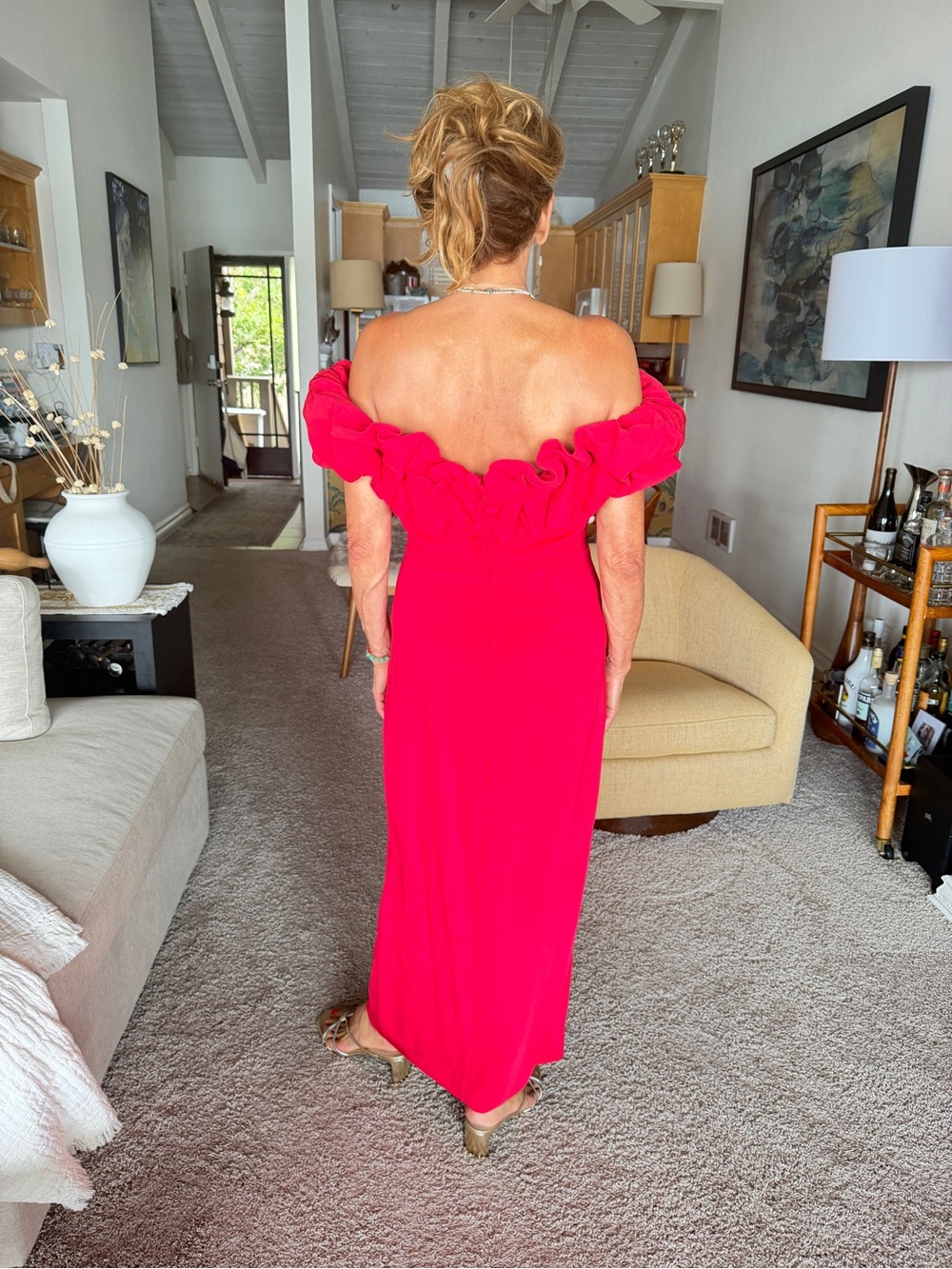 Phase Eight Off-Shoulder Ruffle Dress in Raspberry Pink - Picture 5 of 5